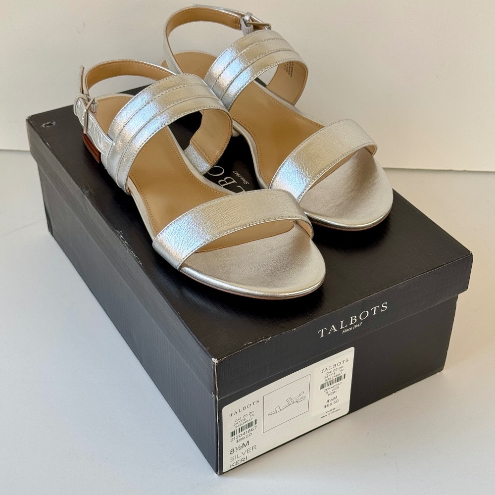 Talbots "Keri" Silver Leather Sandals - Size 8.5 Medium - New with Box